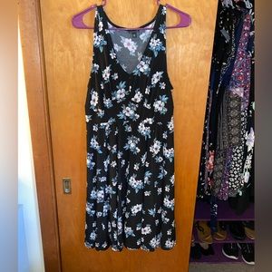Black skater dress with blue flowers